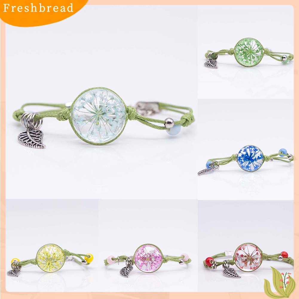 &lt; Freshbread &gt; Fashion Wanita Bunga Kering Kaca Cabochon Pesona Handmade Anyaman Gelang Hadiah