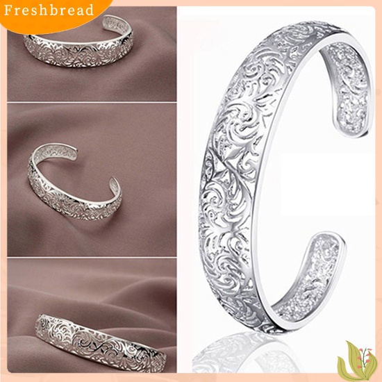 &lt; Freshbread &gt; Gelang Manset Bukaan Pengerjaan Indah Hollow Warna Silver Motif Ukir Retro Bangle Untuk Pesta