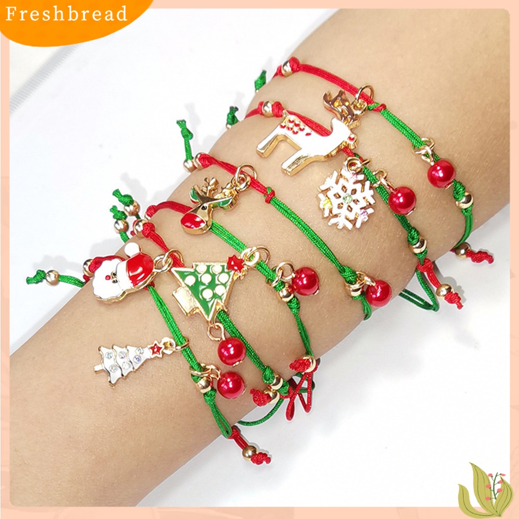 &lt; Freshbread &gt; Gelang Natal Santa Claus Rajut Tangan Unisex Pohon Elk Snowflake Bracelet Untuk Natal