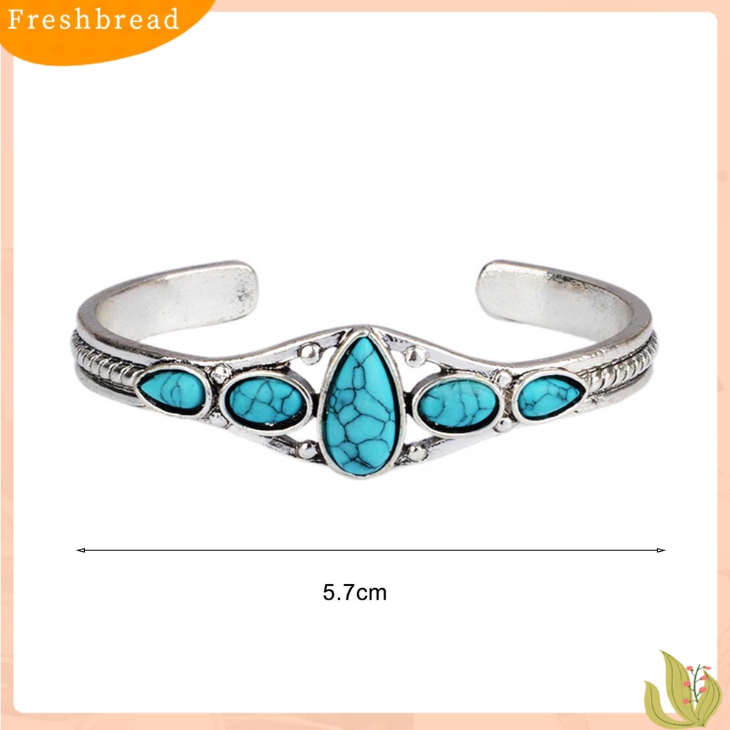 &lt; Freshbread &gt; Pembukaan Ukir Berongga Keluar Manset Gelang Vintage Turquoises Wanita Bangle Aksesoris Fashion