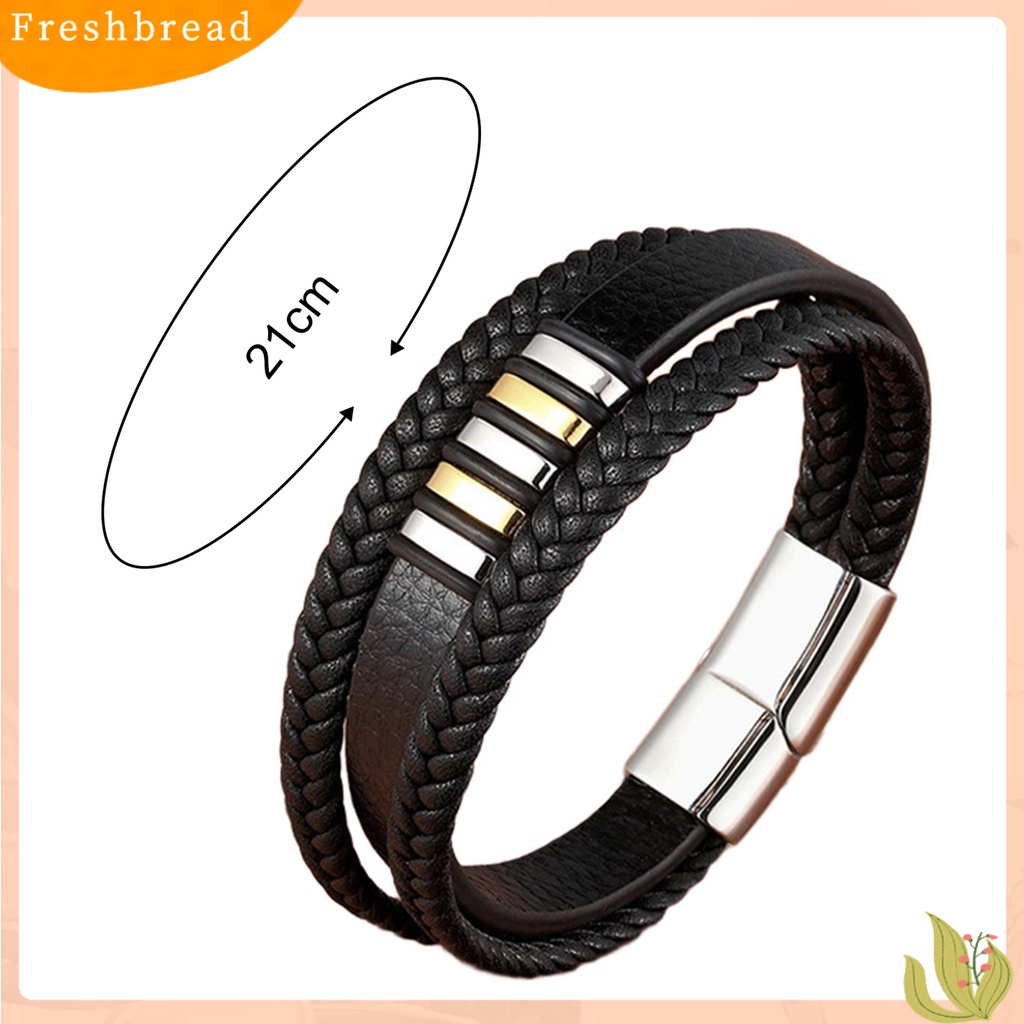 &lt; Freshbread &gt; Pria Gelang Tenun Tangan Multi Layer Tahan Aus Hias Gesper Menghias Pasangan 3lapis Gaya Punk Kulit Imitasi Gelang Pria Perhiasan