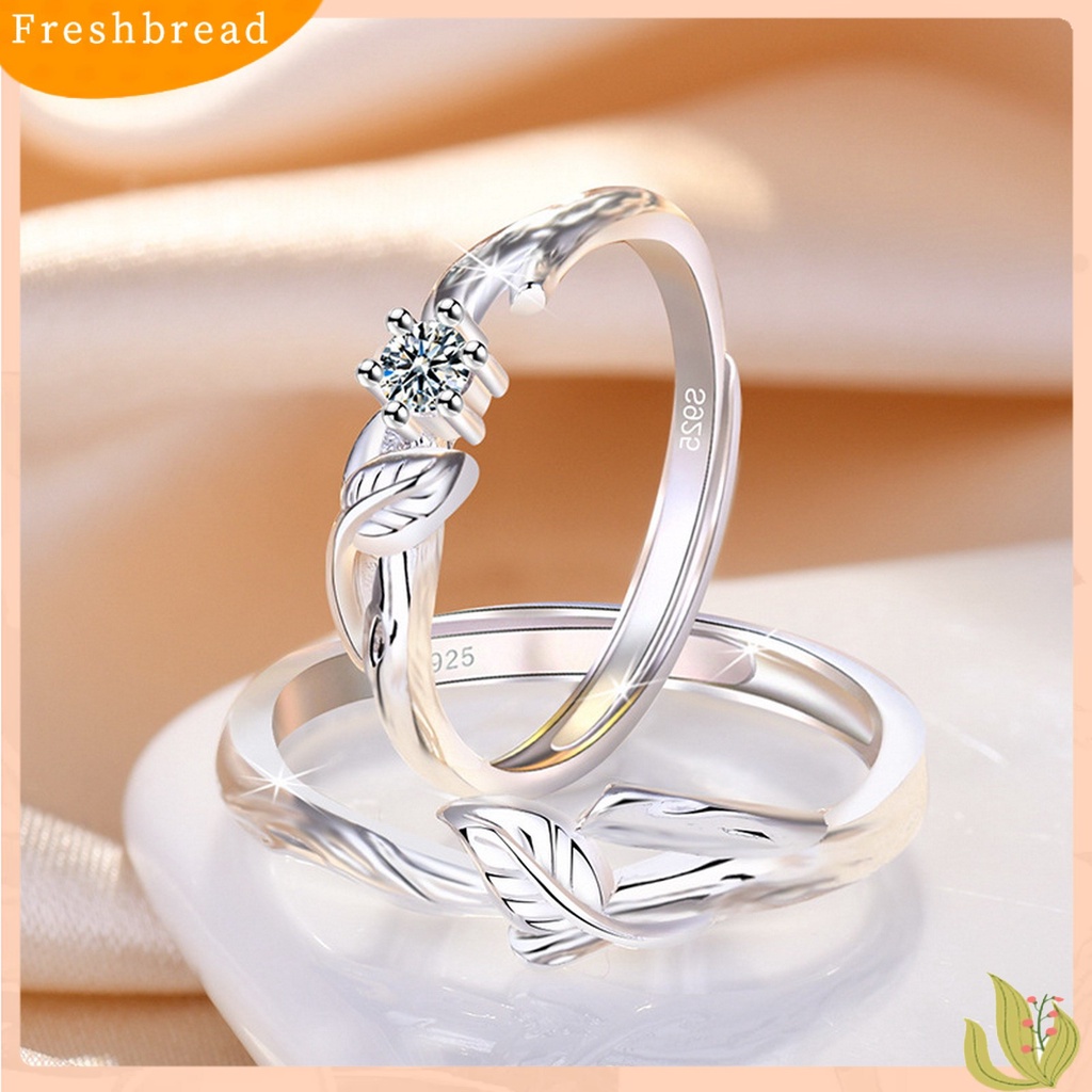 &lt; Freshbread &gt; Pasangan Cincin Pembukaan Dipoles Elegan Hadiah Hari Valentine Berlian Imitasi Berkilau Duri Daun Wanita Pria Jari Cincin Perhiasan Fashion