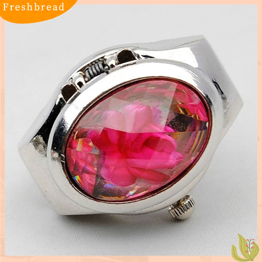 &lt; Freshbread &gt; Jam Tangan Quartz Cincin Jari Berlian Imitasi Flip Oval Fashion Unisex Untuk Club Pesta