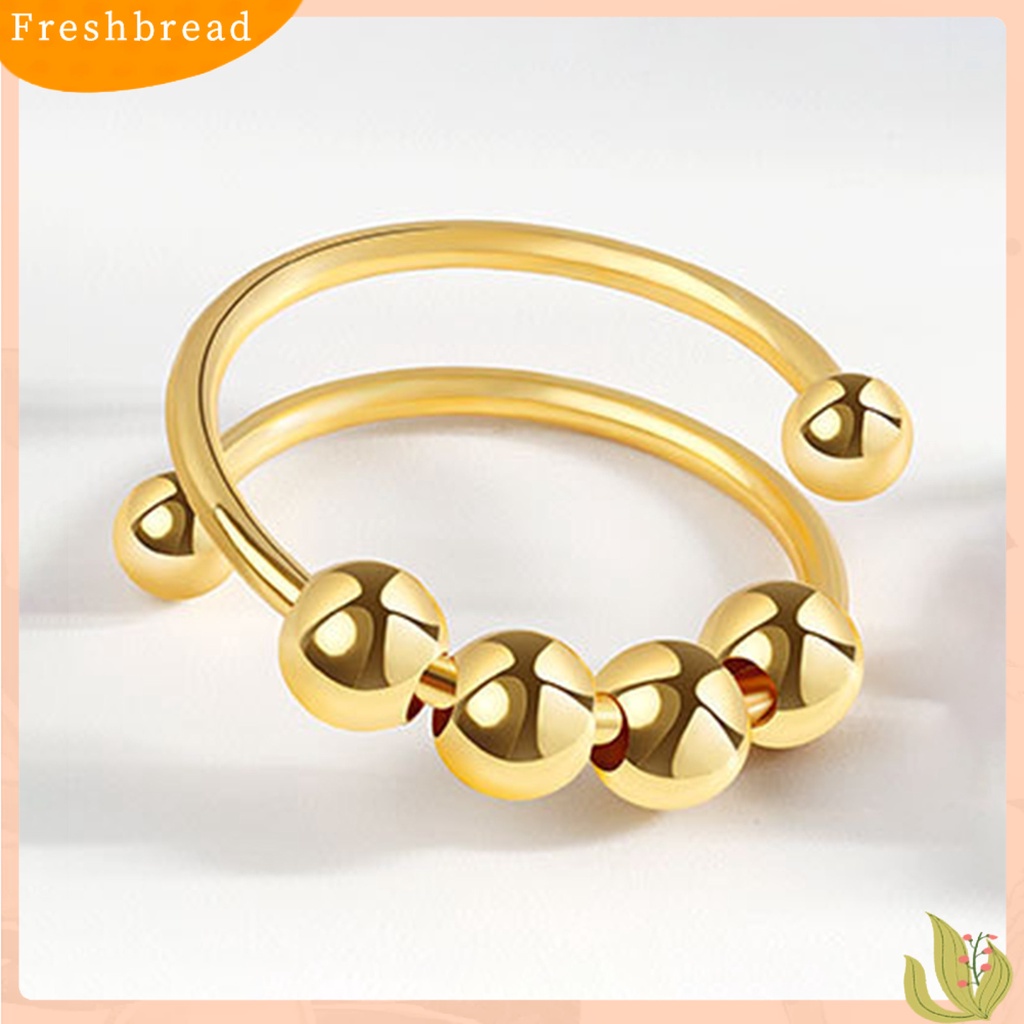 < Freshbread > Pembukaan Yang Dapat Disesuaikan Cincin Unisex Tembaga Pereda Stres Geometris Manik-Manik Cincin Perhiasan Aksesori