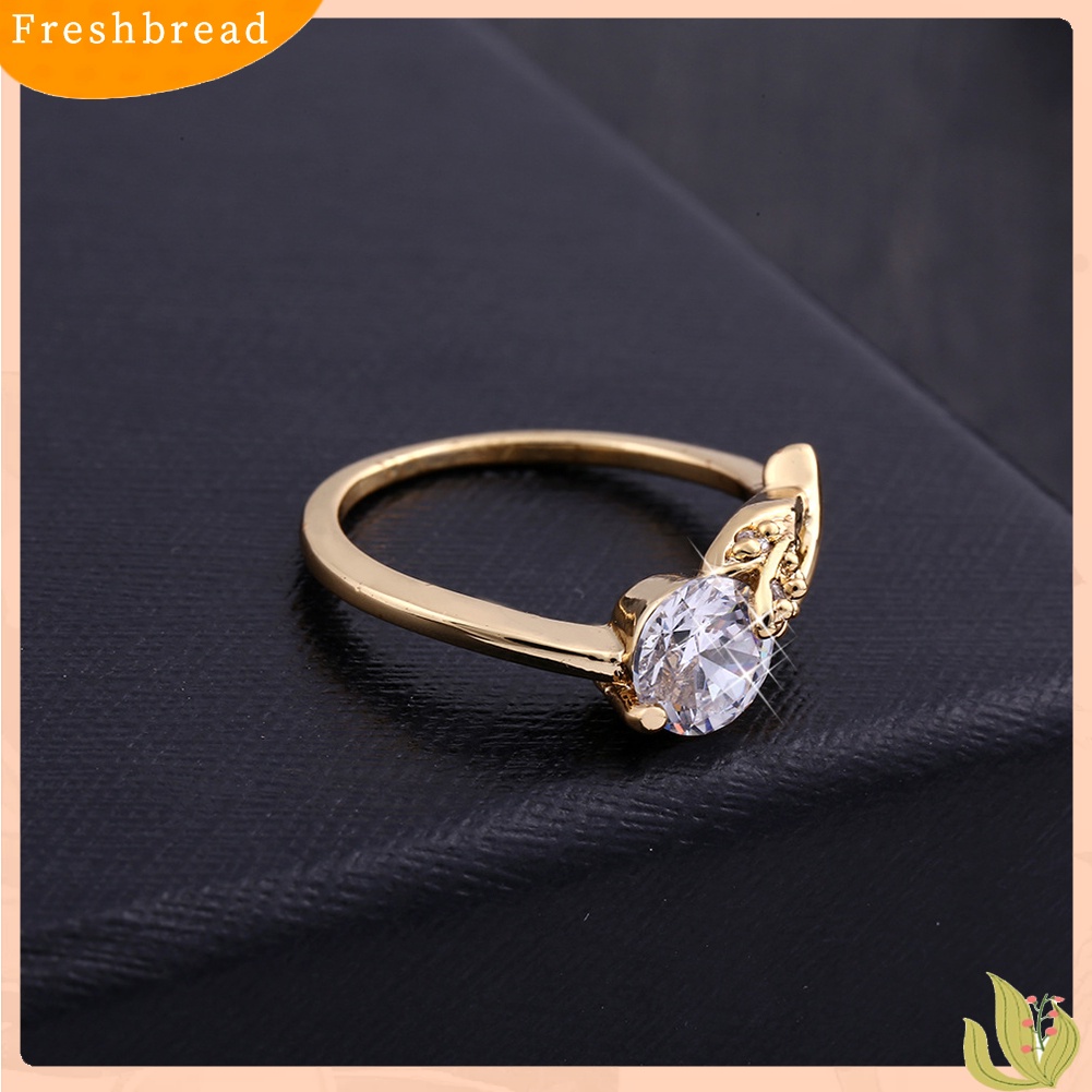&lt; Freshbread &gt; Cincin CZ Elegan Lapis Emas Bentuk Bunga Cubic Zirconia Perhiasan Untuk Wanita