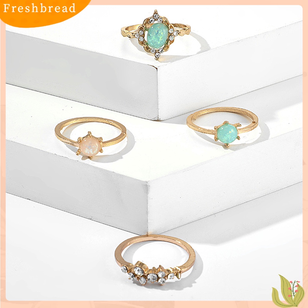 &lt; Freshbread &gt; 4Pcs/Set Cincin Buku Jari Geometris Permata Imitasi Paduan Warna Permen Dapat Ditumpuk Jari Cincin Aksesori Perhiasan