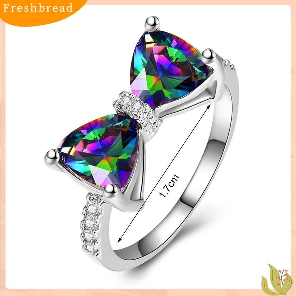 &lt; Freshbread &gt; Wanita Cincin Aesthetic Bow-knot Shiny Rhinestone Bertatahkan Sparkling Hias Hadiah Valentine Berwarna Cubic Zirconia Jari Telunjuk Cincin Perhiasan Aksesori Busana