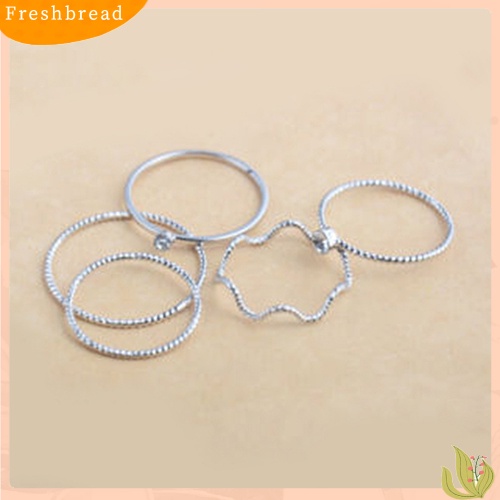 &lt; Freshbread &gt; 5Pcs/Set Band Cincin Gelombang Tumpuk Diatas Buku Jari Midi Rings Lady Jewelry Charm