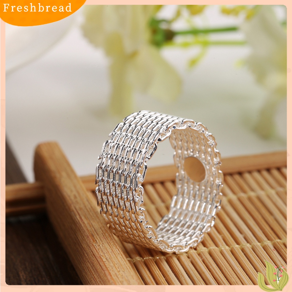 &lt; Freshbread &gt; Wanita Jaring Lebar Anyaman Jala Gaya Jari Cincin Perhiasan Berlapis Perak Charms Hadiah