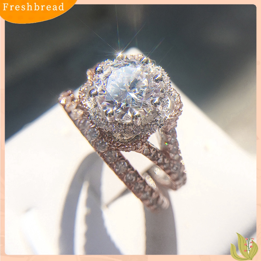 &lt; Freshbread &gt; 2 Pcs Temperamen Indah Kilau Terang Electroplating Engagement Rings Berlian Imitasi Mengkilap Wanita Jari Cincin Perhiasan Aksesoris