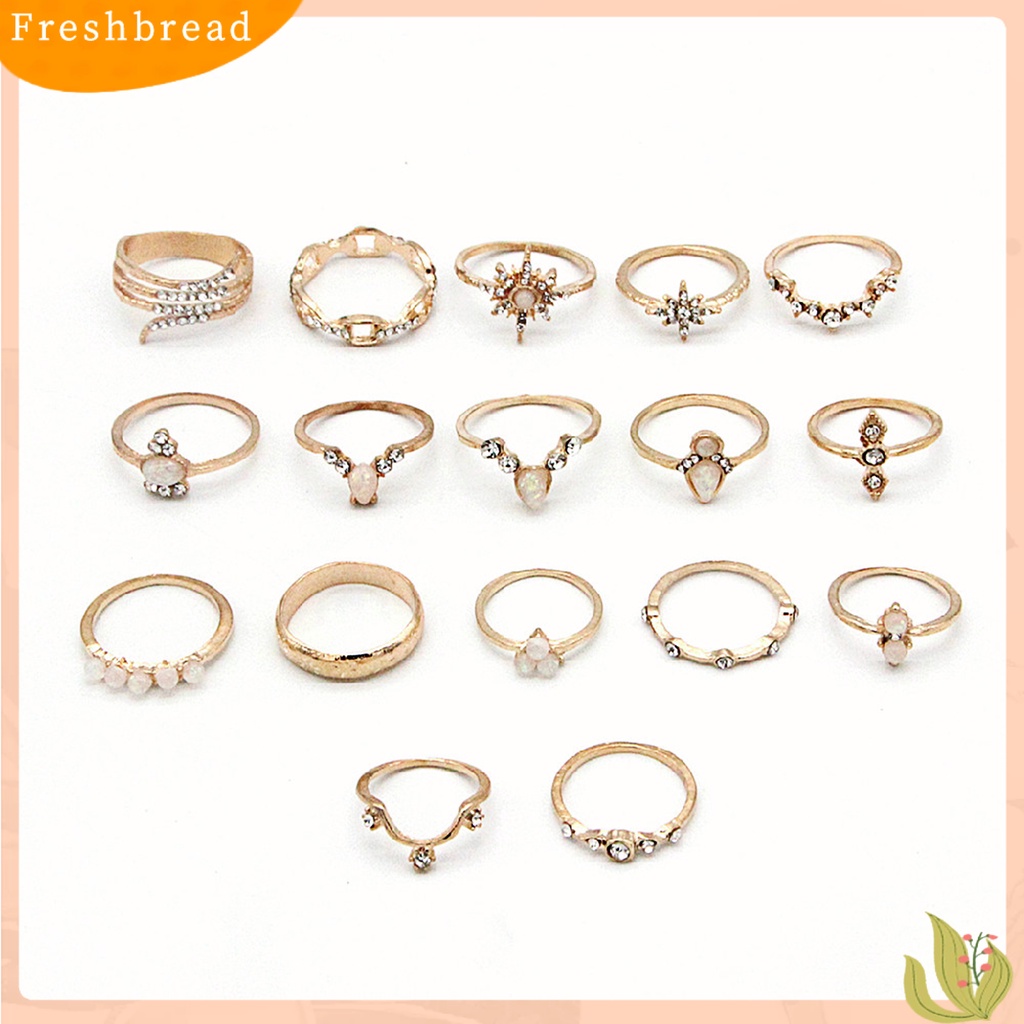 &lt; Freshbread &gt; 17Pcs/set Bohemian Sederhana Dapat Ditumpuk Berlian Imitasi Midi Cincin Buku Jari Cincin Perhiasan Aksesori