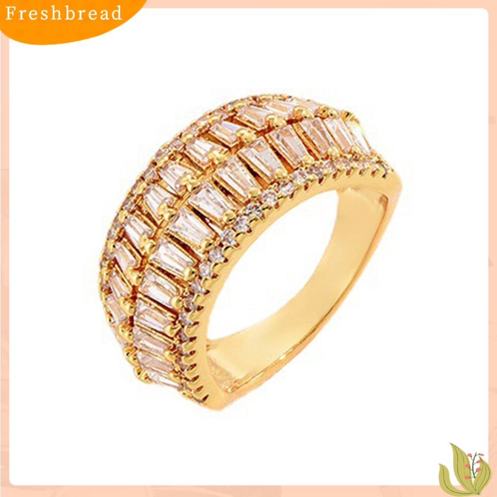 &lt; Freshbread &gt; Cincin Jari Cubic Zirconia Pembukaan Yang Dapat Disesuaikan Temperamen Hias Berdandan Geometris Mewah Baris Ganda Cincin Perhiasan Aksesori