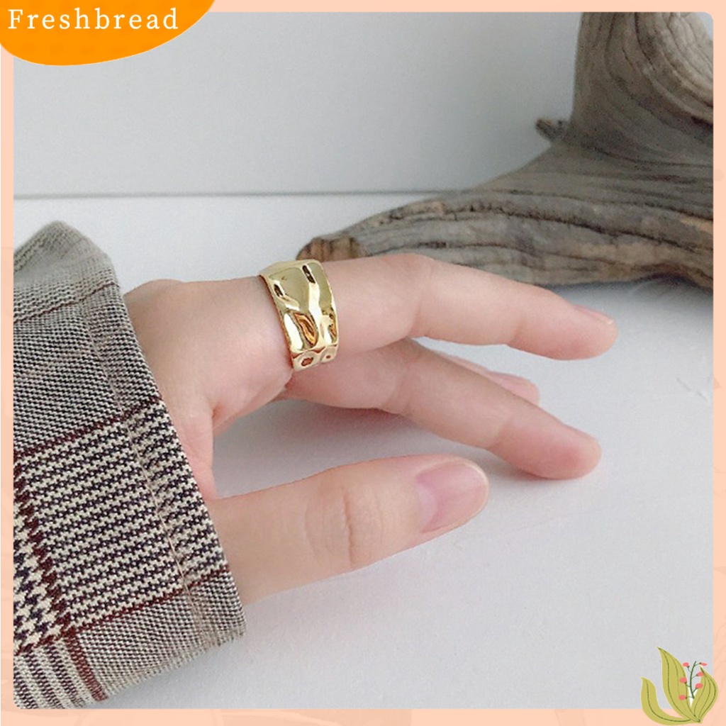 &lt; Freshbread &gt; Finger Band Adjustable Opening Personality Polishing Gaya Netral Dekorasi Warna Solid Wanita Tidak Teratur Bergelombang Terbuka Cincin Aksesoris Perhiasan