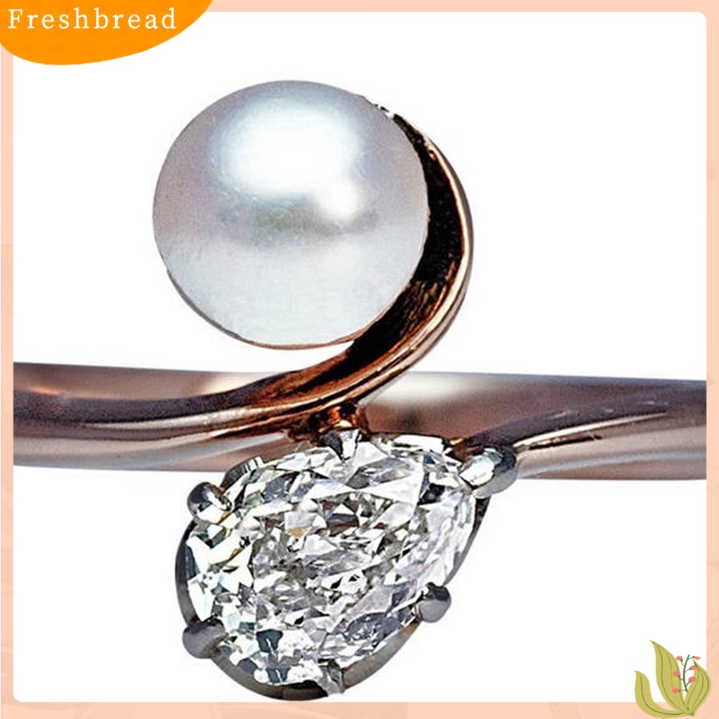 &lt; Freshbread &gt; Menawan Kulit-Menyentuh Cincin Lady Tembaga Faux Pearl Cubic Zirconia Finger Band Perhiasan Aksesori