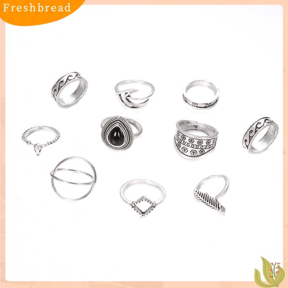 &lt; Freshbread &gt; 10 Pcs Wanita Totem Bulu Jari Midi Knuckle Rings Set Bohemian Perhiasan Hadiah