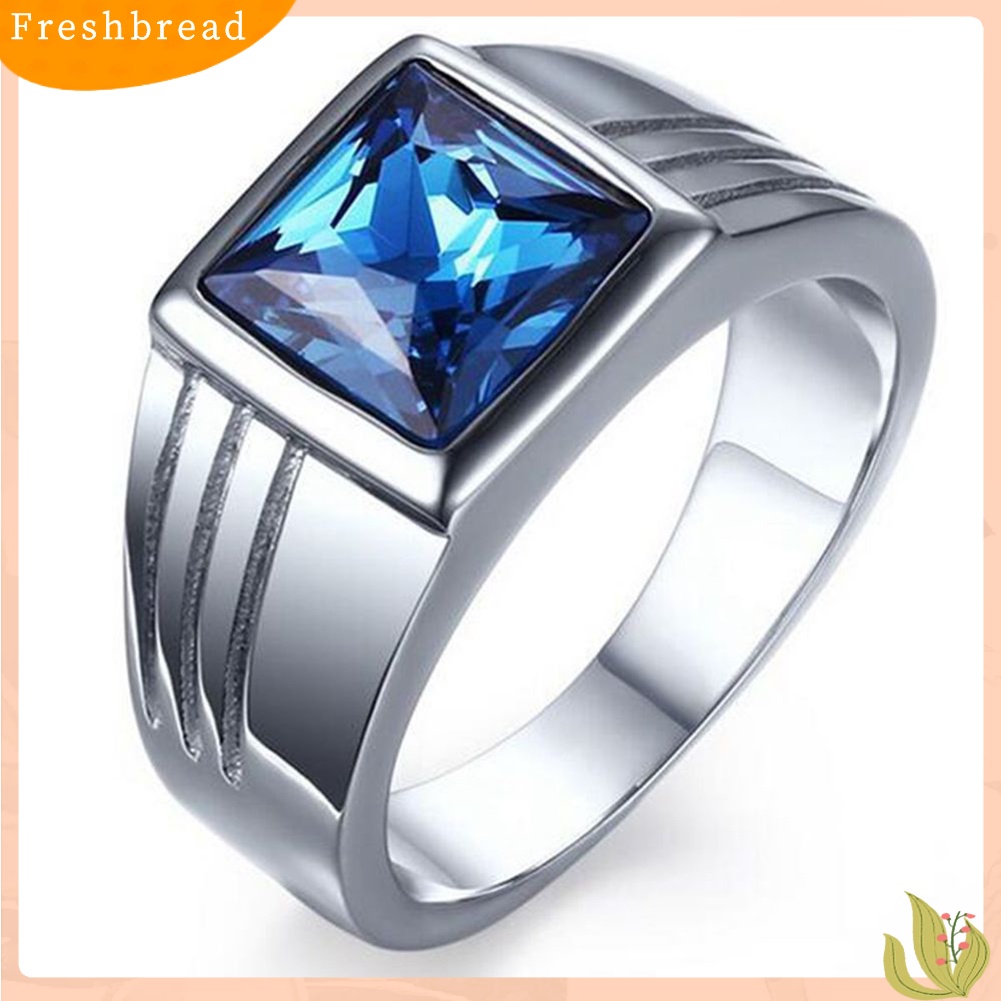 &lt; Freshbread &gt; Pria Cantik Biru Persegi Berlian Imitasi Lebar Pernikahan Band Jari Cincin Ukuran 7-11