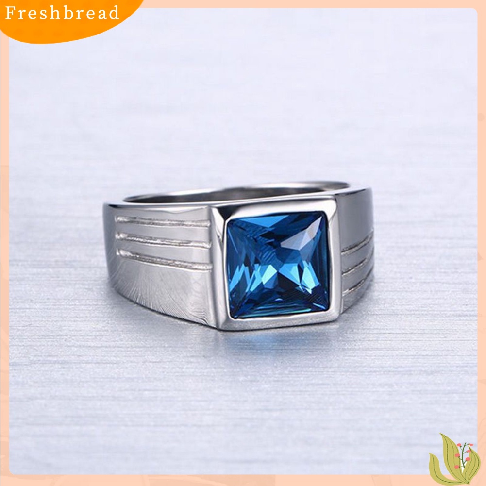 &lt; Freshbread &gt; Pria Cantik Biru Persegi Berlian Imitasi Lebar Pernikahan Band Jari Cincin Ukuran 7-11