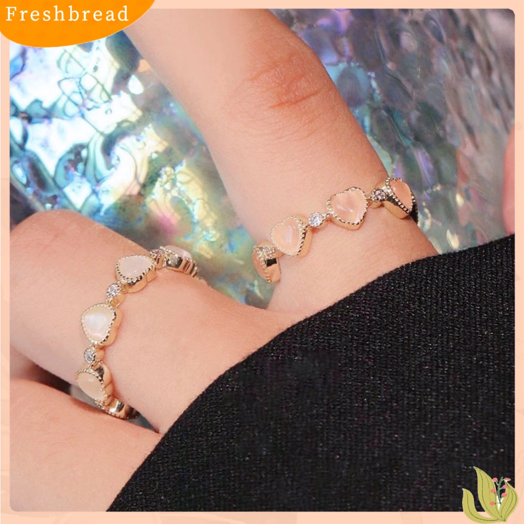 &lt; Freshbread &gt; Fashion Cincin Terbuka Dapat Disesuaikan Berbentuk Hati Opal Tembaga Jari Cincin Aksesoris Wanita