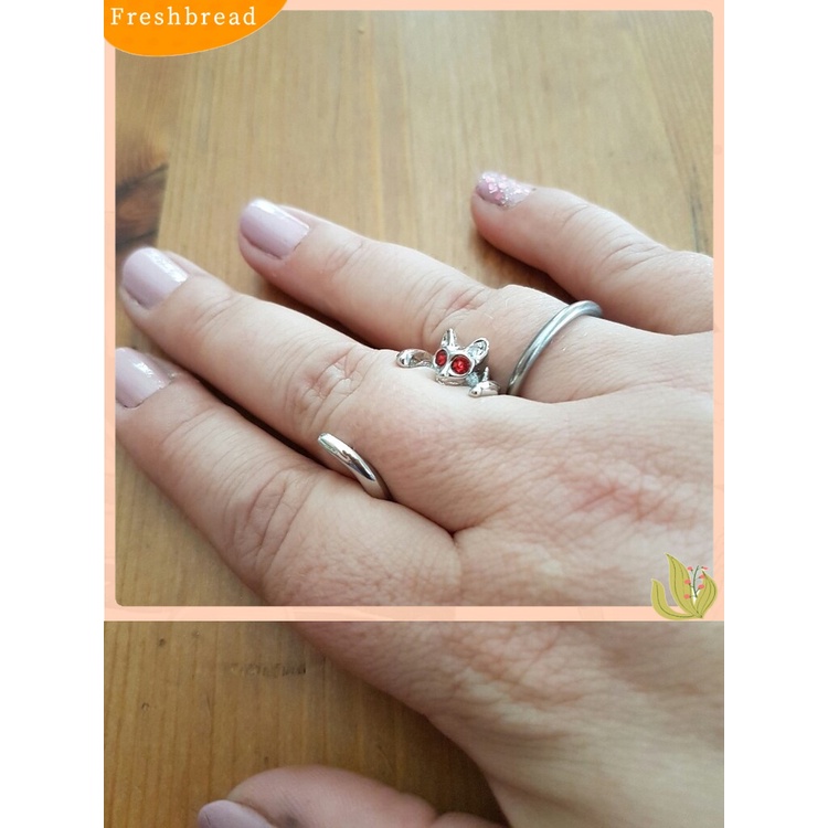 &lt; Freshbread &gt; Fashion Wanita Lucu Hewan Bentuk Kucing Berlian Imitasi Cincin Jari Terbuka Yang Dapat Disesuaikan