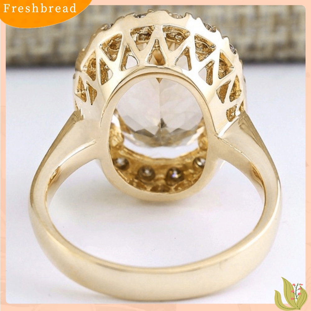 &lt; Freshbread &gt; Hadiah Hari Valentine Oval Buatan Topaz Berlian Imitasi Wanita Jari Cincin Perhiasan