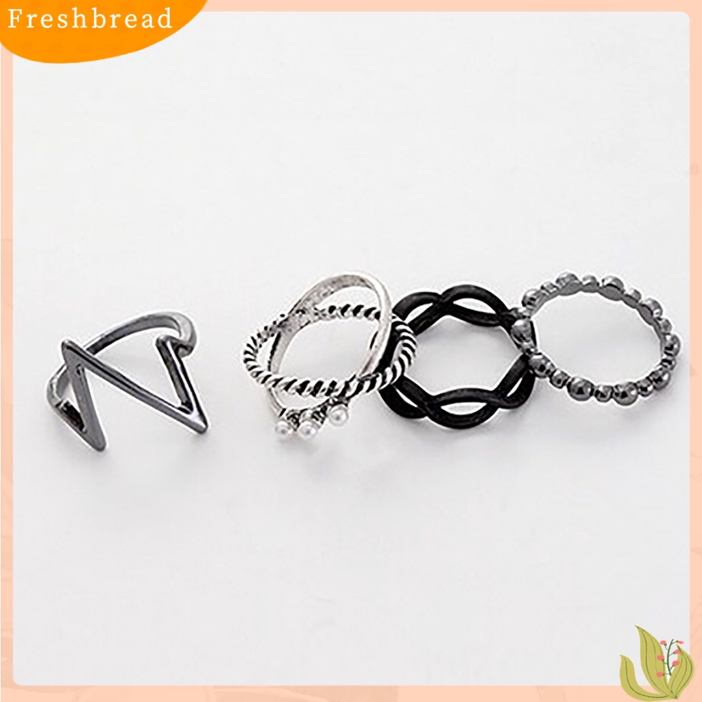 &lt; Freshbread &gt; 4pcs/Set Cincin Tidak Karat Tahan Lama 4in1 Cincin Fashion Punk Wanita Untuk Festival