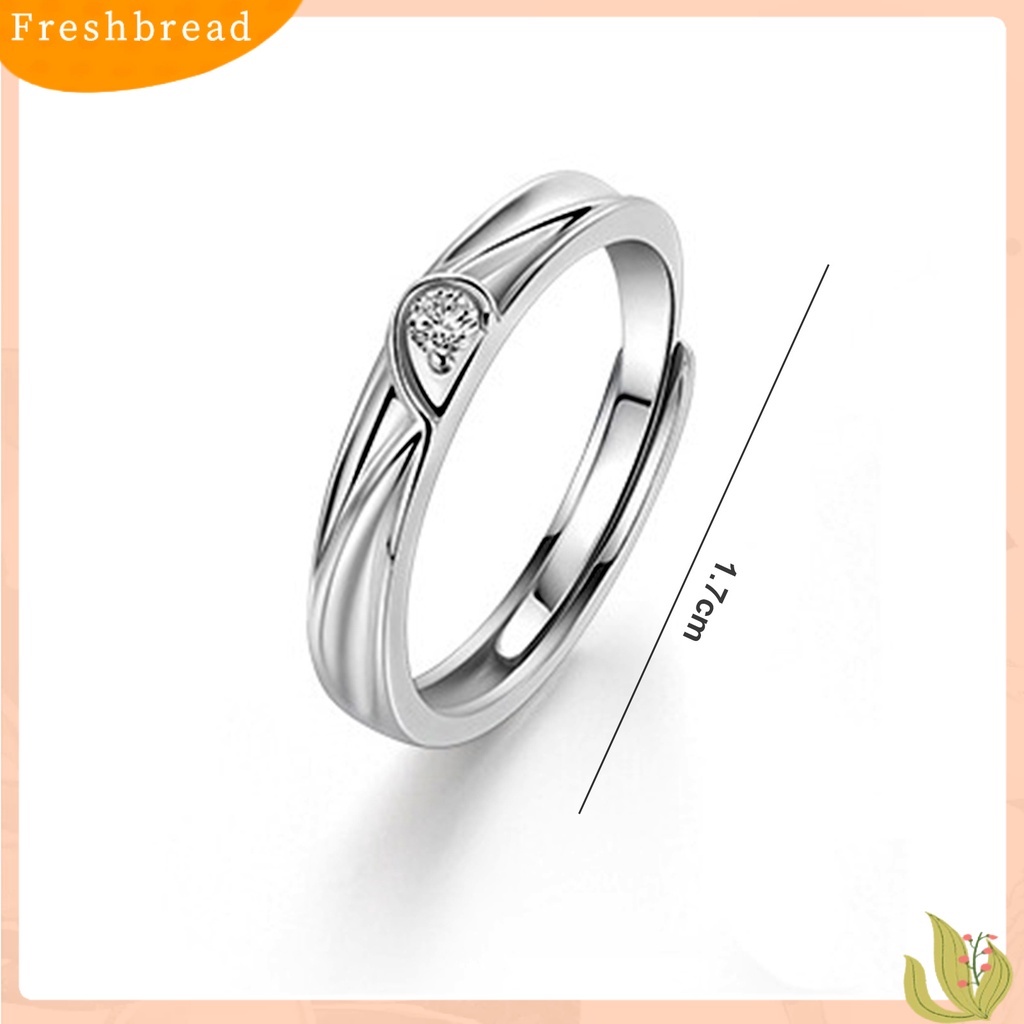 < Freshbread > Pasangan Cincin Pembukaan Elegan Dapat Disesuaikan Warna Perak Berlian Imitasi Tertanam Cinta Hati Jari Cincin Perhiasan Fashion