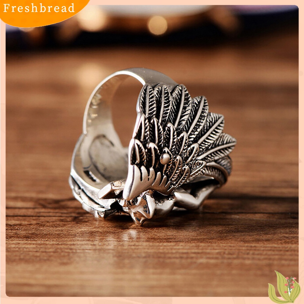 &lt; Freshbread &gt; Gothic Pria Cross Guardian Angel Wings Ukir Biker Jari Cincin Perhiasan Hadiah