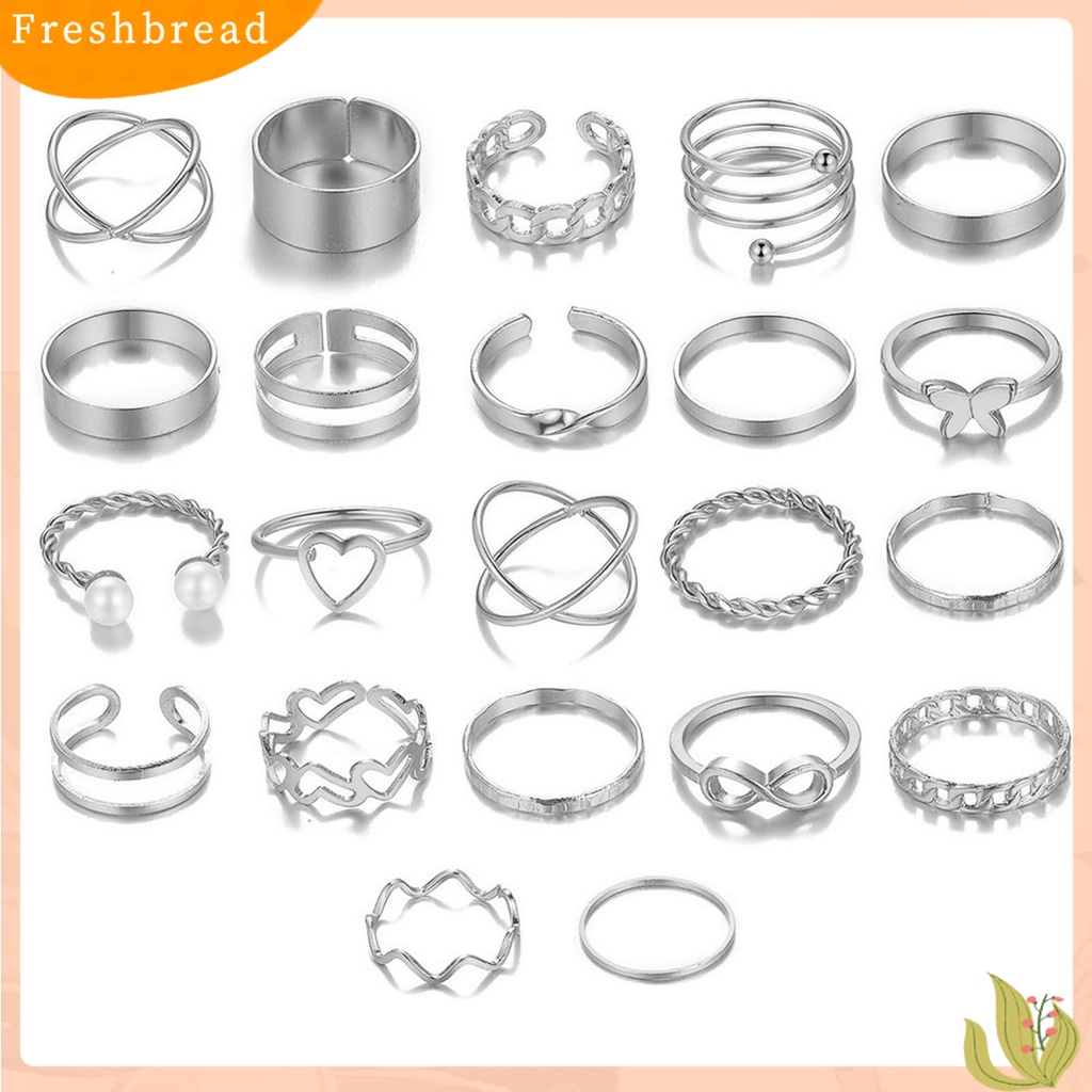 &lt; Freshbread &gt; 22Pcs/Set Wanita Cincin High Gloss Dipoles Hypoallergenic Aneka Alloy Hadiah Fashion Perhiasan Berongga Cinta Hati Jari Pembukaan Cincin Untuk Pesta