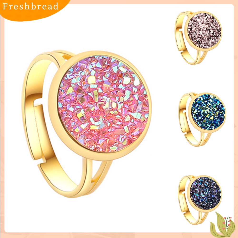 &lt; Freshbread &gt; Fashion Wanita Bulat Pelangi Druzy Terbuka Jari Cincin Adjustable Pesta Perhiasan Hadiah