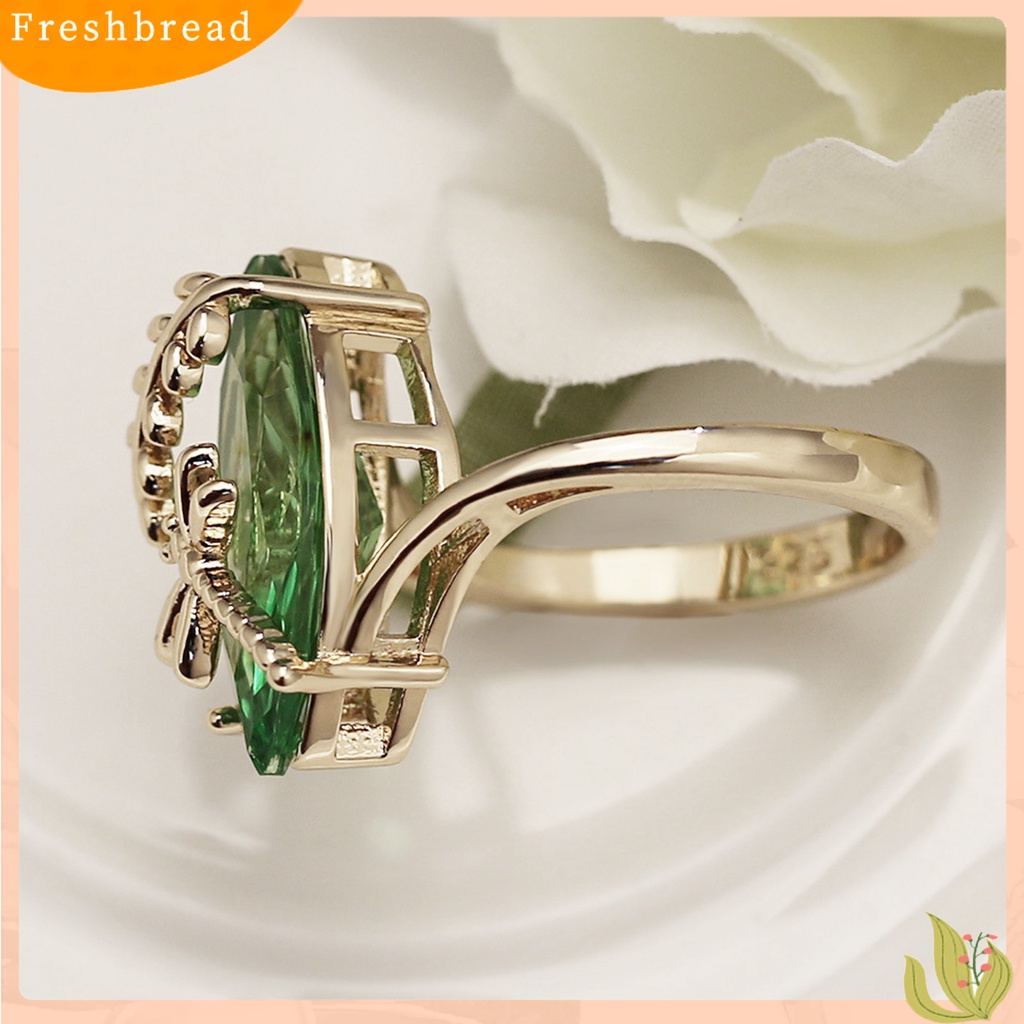 &lt; Freshbread &gt; Cincin Berlian Imitasi Transparan Emerald Faux Gemstone Dragonfly Decor Ring Untuk Pernikahan