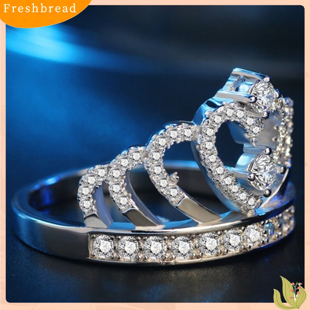 &lt; Freshbread &gt; Fashion Wanita Bentuk Mahkota Cubic Zirconia Bertatahkan Band Cincin Hadiah Perhiasan Pernikahan