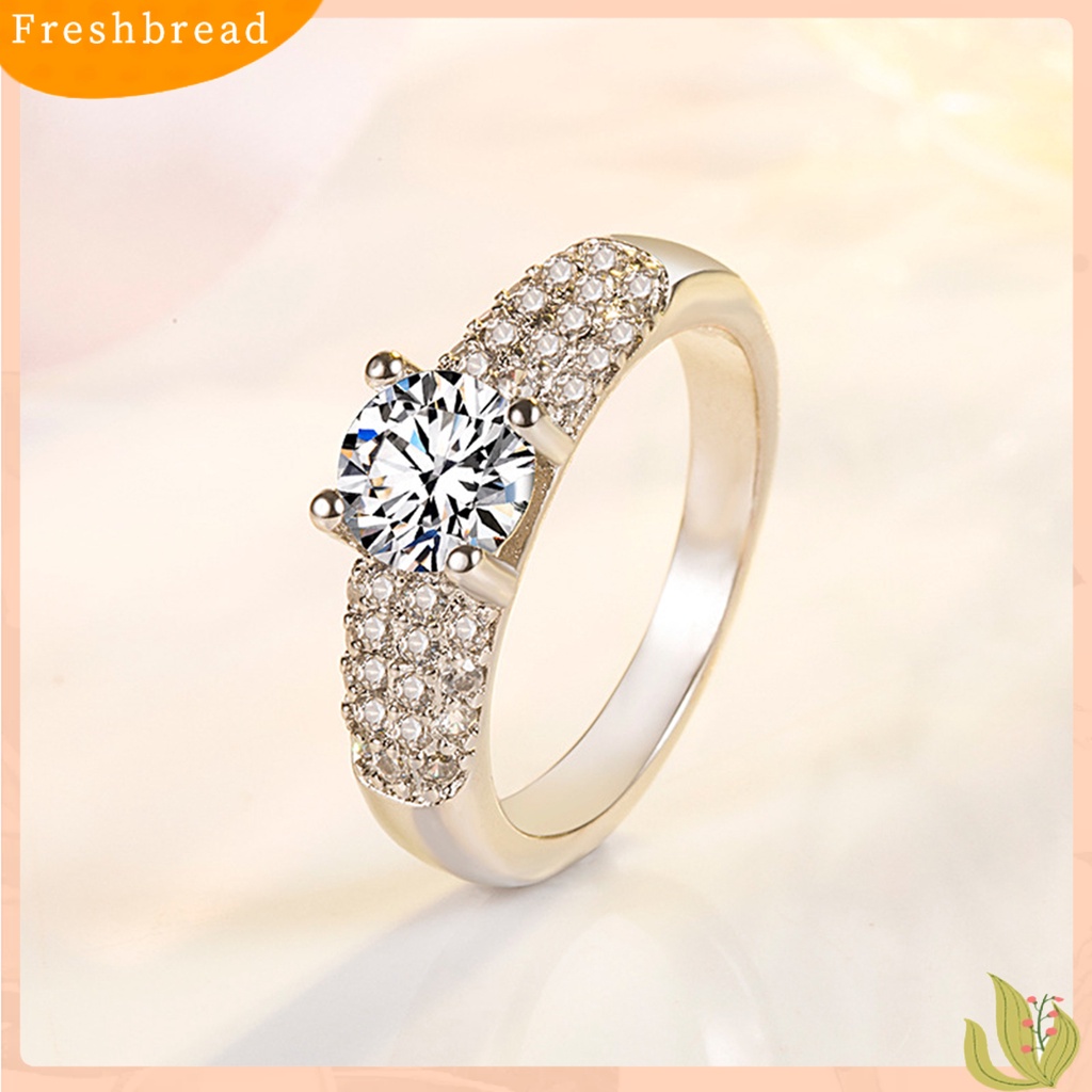 &lt; Freshbread &gt; Zirkon Cincin Pengerjaan Indah Bersinar Geometris Poles Mempesona Tahan Lama Aksesori Perhiasan Lady Janji Pernikahan Band Cincin Wanita Perhiasan