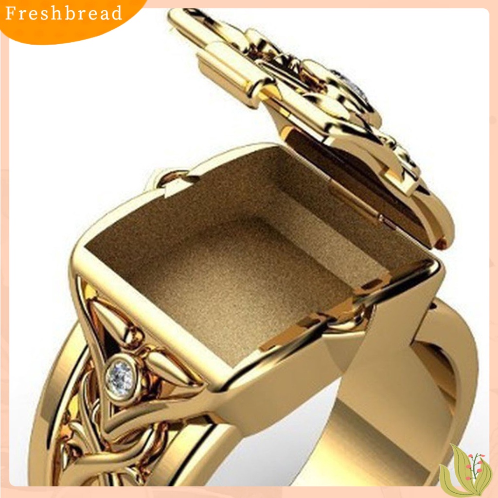 &lt; Freshbread &gt; Cincin Pria Bentuk Kotak Dengan Tutup Perhiasan Geometris Flip Flop Jari Cincin Hadiah Ulang Tahun