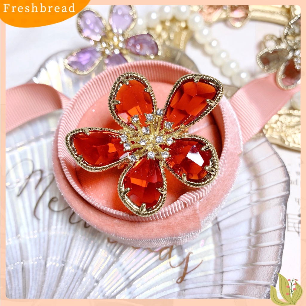 < Freshbread > Wanita Cincin Berlian Imitasi Bening Pembukaan Dapat Disesuaikan Warna-Warni Kelopak Besar Pesta Trendi Cincin Perhiasan Aksesoris