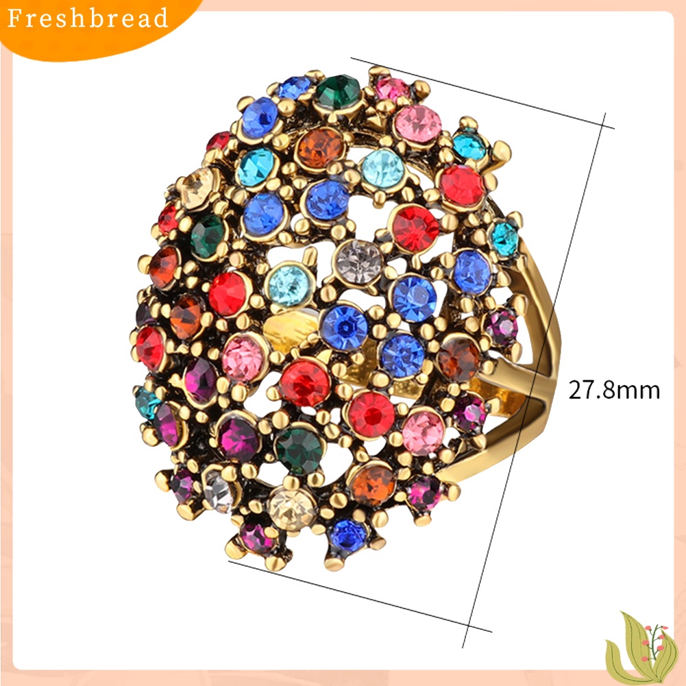 &lt; Freshbread &gt; Mewah Oval Warna-Warni Berlian Imitasi Bertatahkan Wanita Jari Cincin Pesta Perhiasan Hadiah