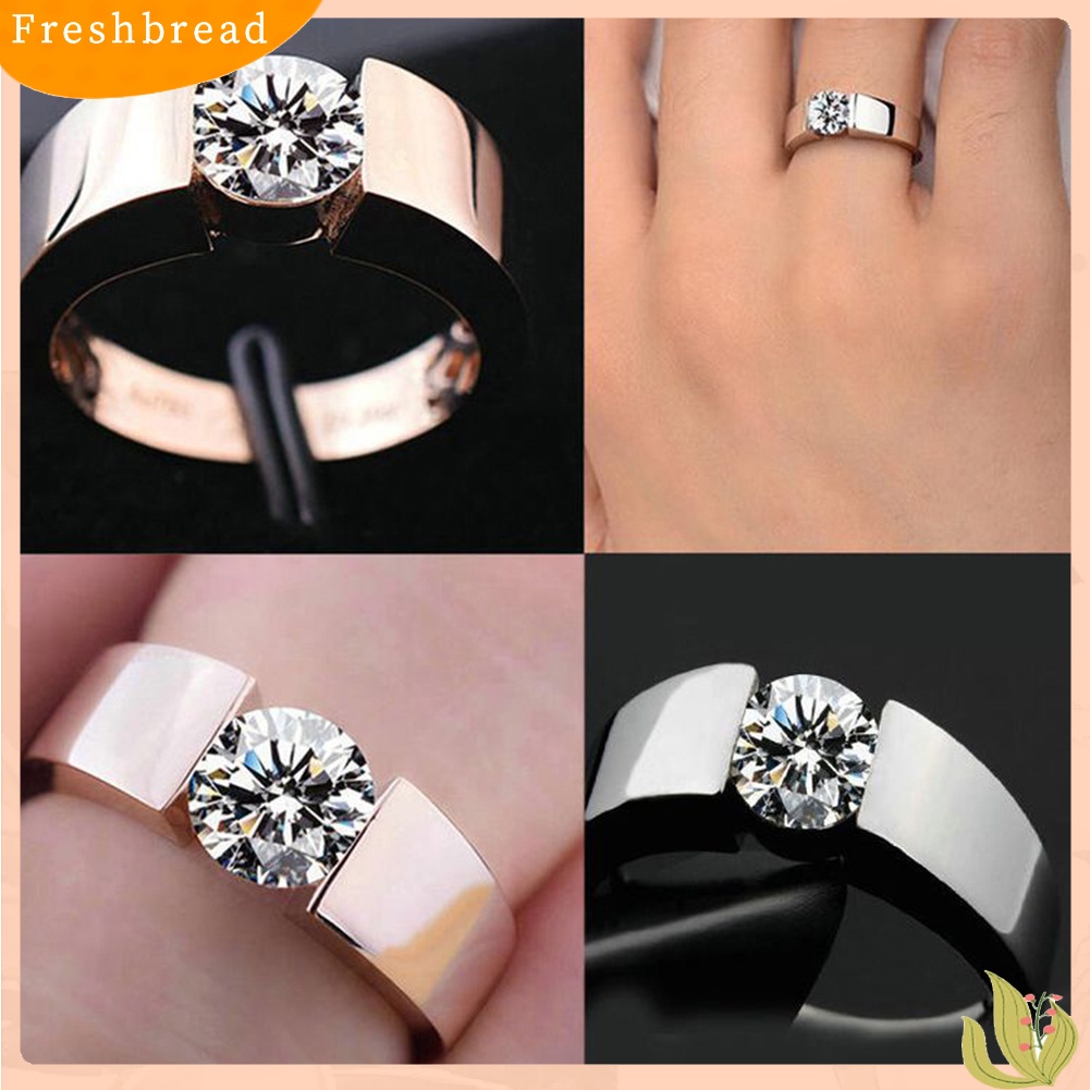 &lt; Freshbread &gt; Unisex Bulat Cubic Zirconia Bertatahkan Jari Cincin Pernikahan Pertunangan Perhiasan Hadiah