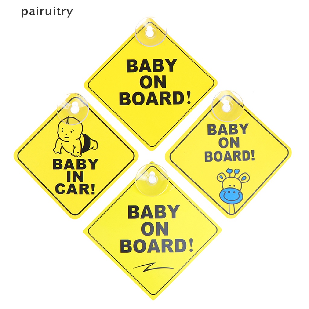 Prt Baby On Board SAFETY Jendela Mobil Suction Cup Kuning Reflektif Warning Sign 12CM PRT