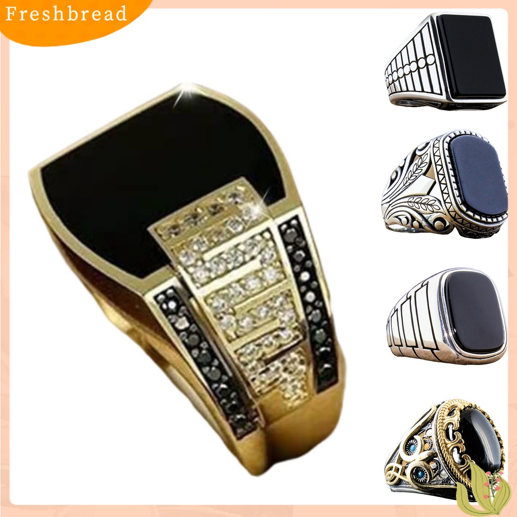 &lt; Freshbread &gt; Pria Cincin Pola Kuno Vintage Logam Ukiran Pesta Trendi Punk Zirkon Cincin Perhiasan Pernikahan