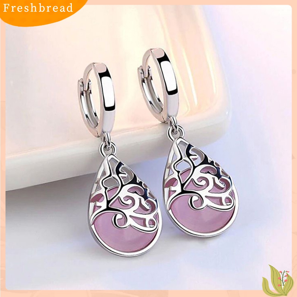 &lt; Freshbread &gt; Elegan Lady Teardrop Faux Opal Hias Totem Menjuntai Huggie Earrings Perhiasan Hadiah