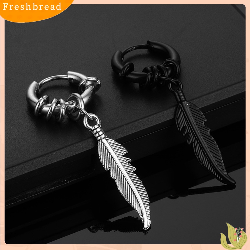 &lt; Freshbread &gt; 1pasang Anting Wanita Warna Solid Bentuk Bulu Stainless Unisex Anting Drop Halus Untuk Pakaian Sehari-Hari