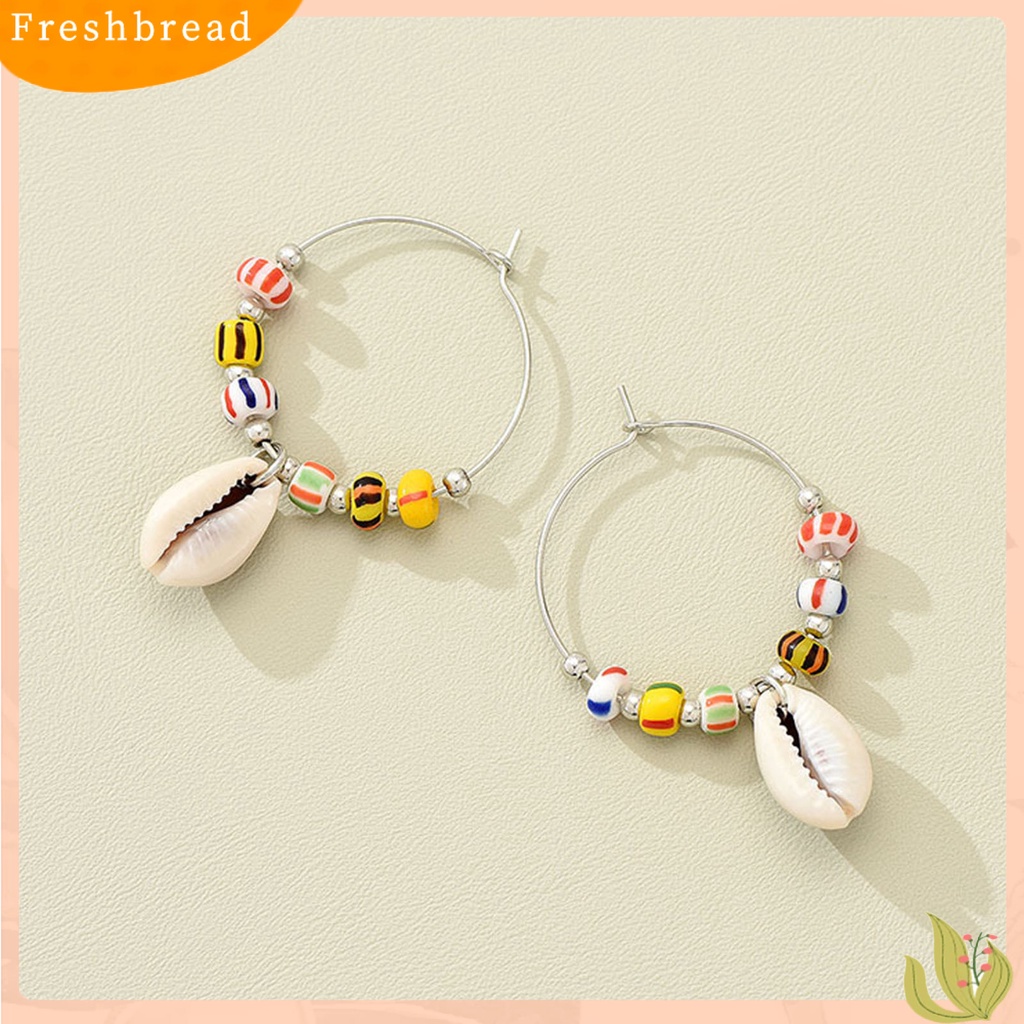 &lt; Freshbread &gt; 1pasang Drop Anting Warna-Warni Manis Manik-Manik Gaya Boho All-match Hias Hadiah Wanita Kerang Liontin Menjuntai Anting Perhiasan Untuk Pacaran