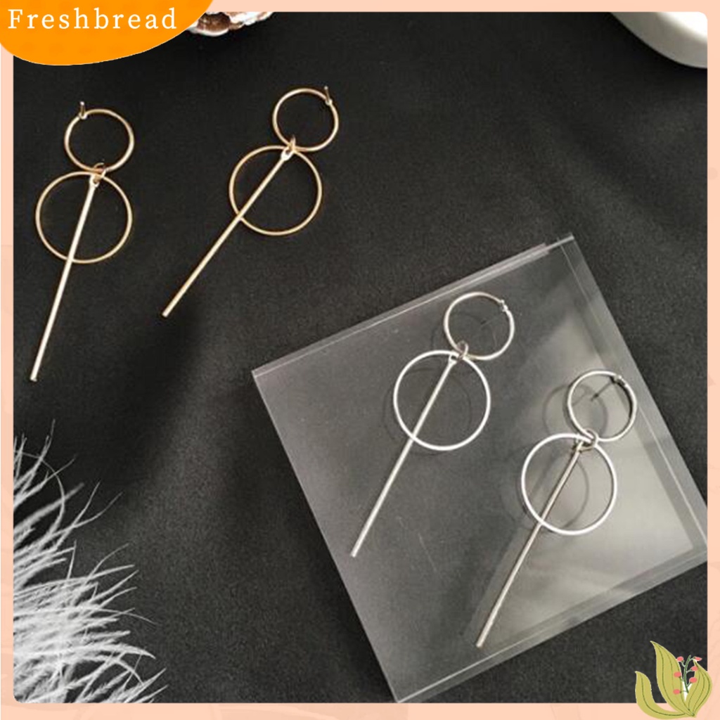 &lt; Freshbread &gt; Wanita Anting Alloy Geometris Lingkaran Ganda Rumbai Panjang Menjuntai Ear Studs Earrings Perhiasan Untuk Pesta