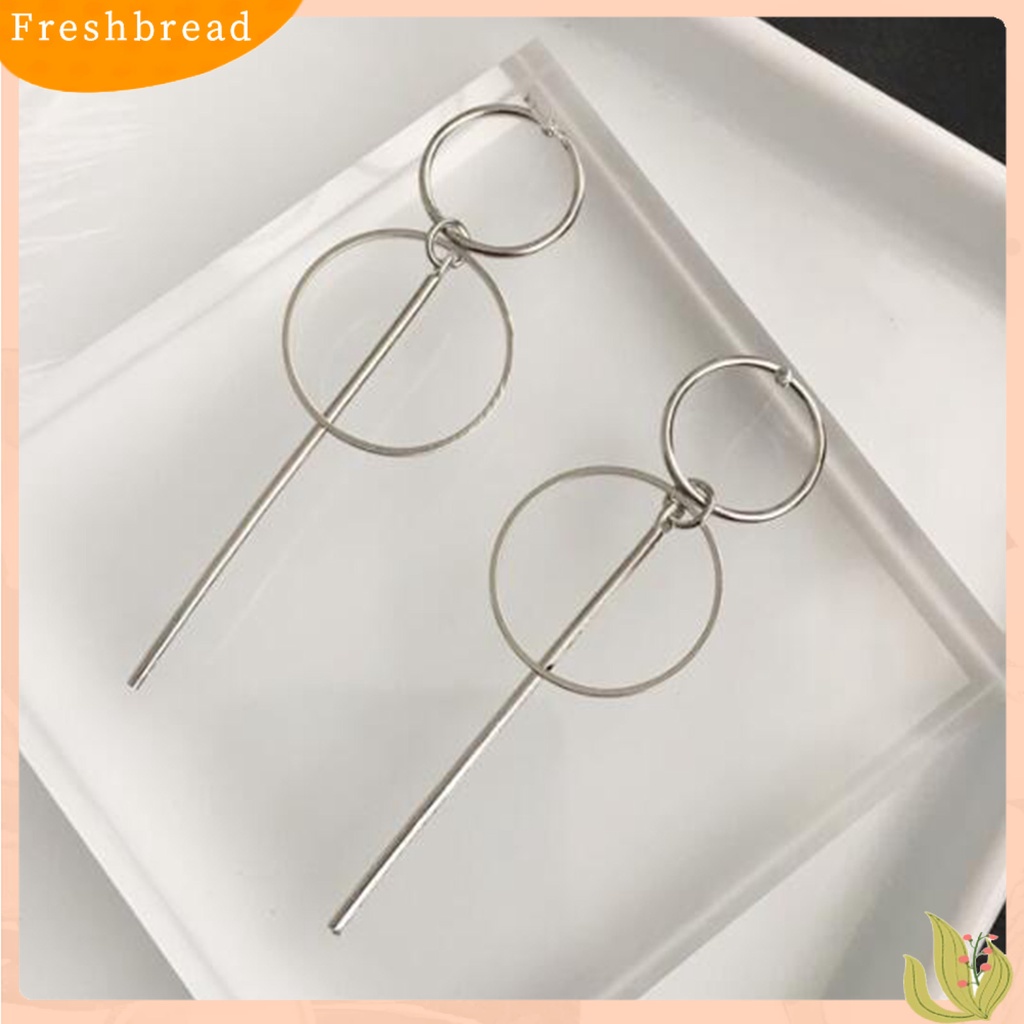 &lt; Freshbread &gt; Wanita Anting Alloy Geometris Lingkaran Ganda Rumbai Panjang Menjuntai Ear Studs Earrings Perhiasan Untuk Pesta