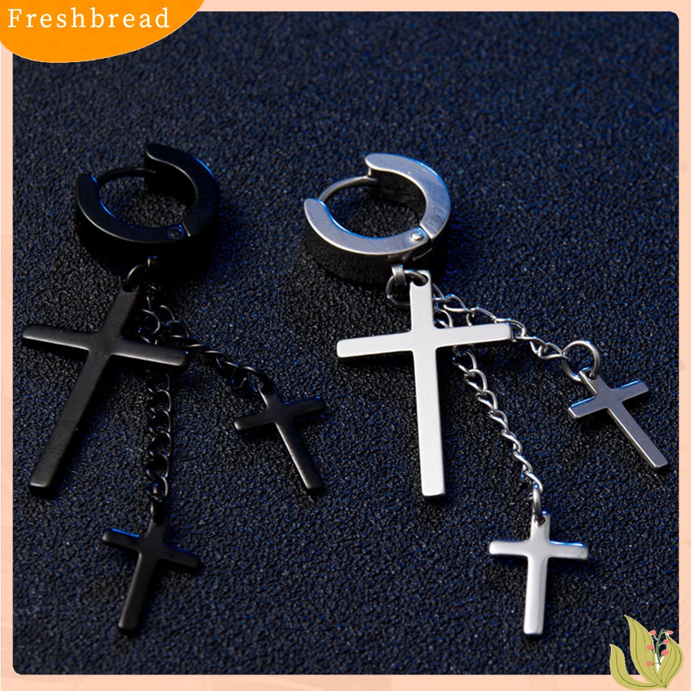 &lt; Freshbread &gt; Punk Multi-Layer Cross Menjuntai Huggie Anting Wanita Perhiasan Pesona Dekorasi Hadiah