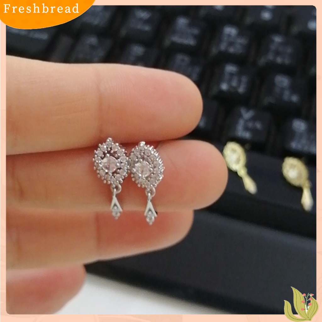 &lt; Freshbread &gt; 1pasang Oval Zirconia Kubik Wanita Anting Hadiah Rumbai Chic Telinga Studs Klasik Perhiasan