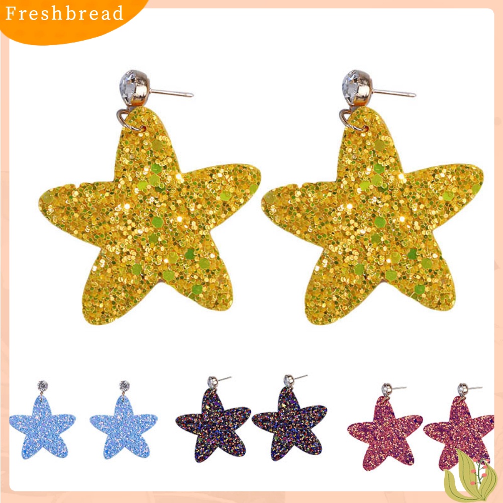 &lt; Freshbread &gt; Manis Sequin Pentagram Menjuntai Ear Stud Earrings Wanita Perhiasan Hadiah Ulang Tahun