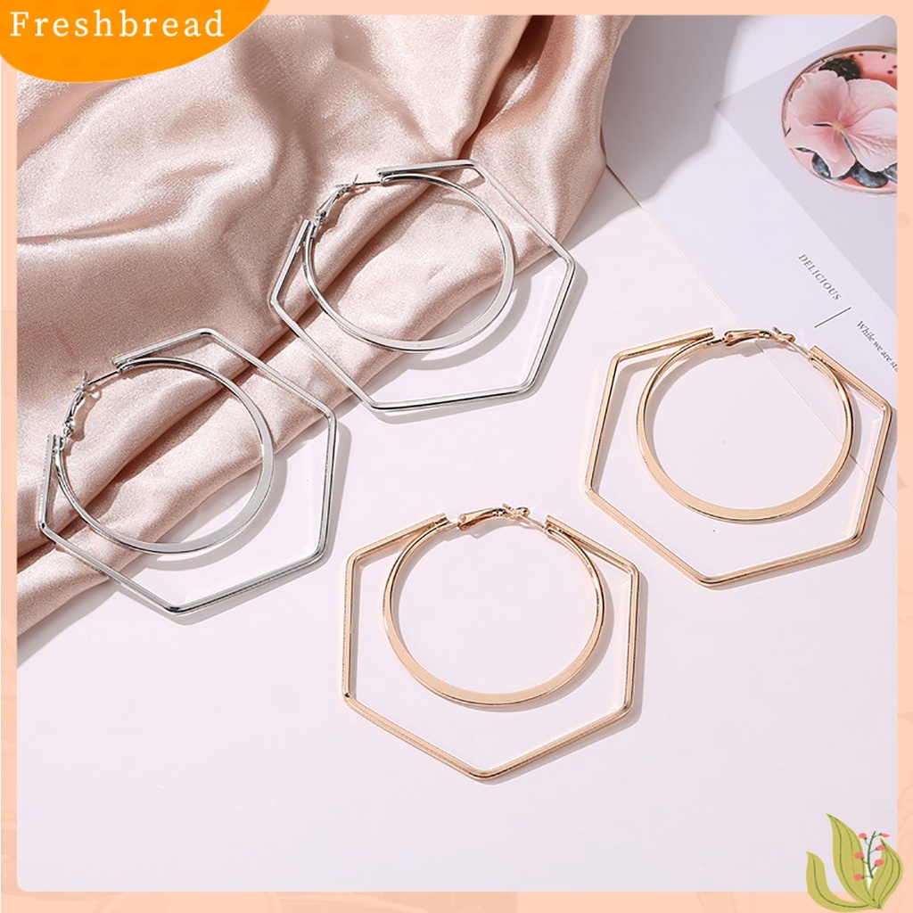 &lt; Freshbread &gt; 1pasang Unik Wanita Berlebihan Geometri Putaran Besar Hexagon Drop Earring Perhiasan Aksesori Untuk Belanja