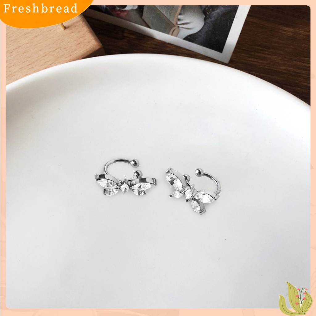 &lt; Freshbread &gt; 1pasang Anting Klip Kupu-Kupu Cubic Zirconia Wanita Jepang Style Bow Clip Earrings Perhiasan Hadiah