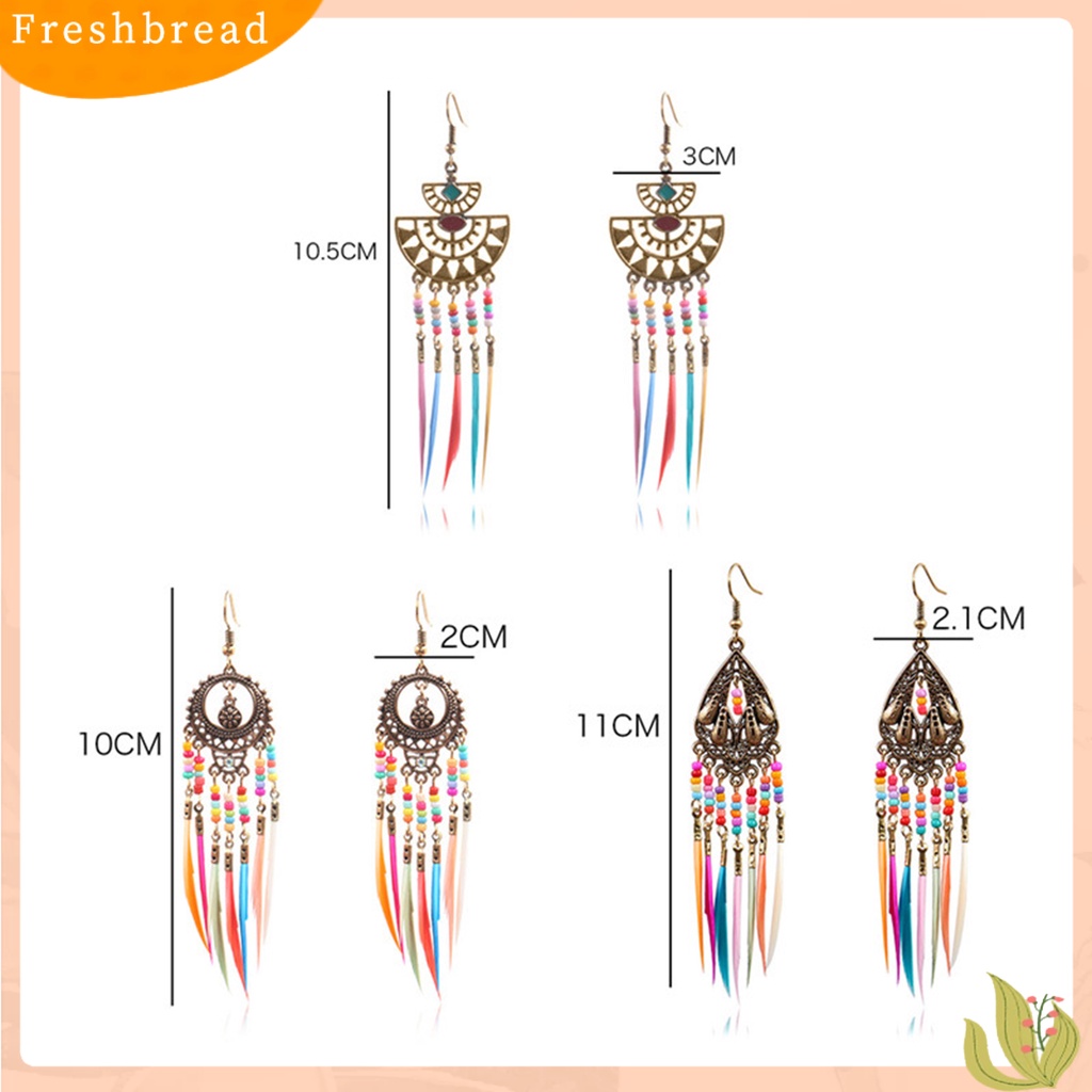 &lt; Freshbread &gt; Anting Retro Manik-Manik Resin Romantis Bohemian Bulu Rumbai Fringe Earrings Untuk Wanita