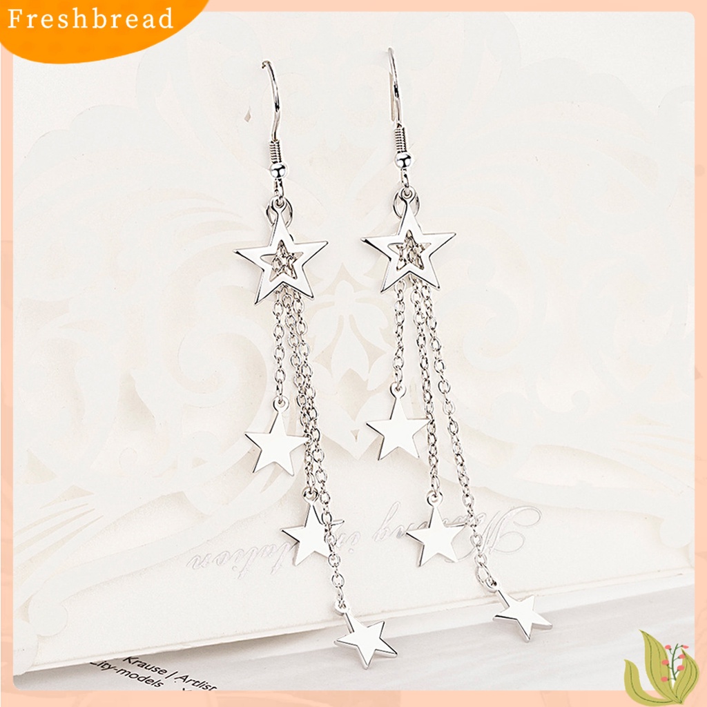 &lt; Freshbread &gt; Woman Glittering Star Mid-length Rumbai Kait Anting Perhiasan Aksesoris Hadiah